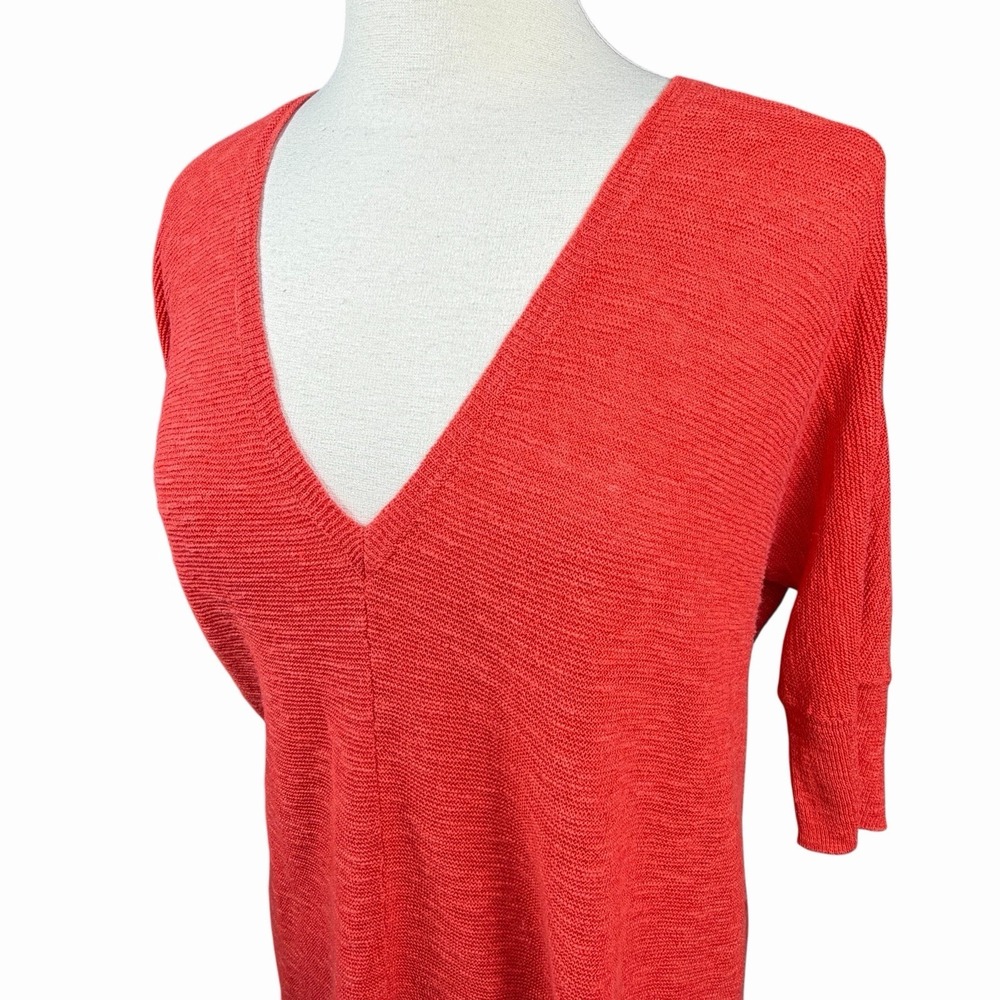 Eileen Fisher Tunic Sz Medium Coral V-Neck Lightweight Sweater Sheer Linen Blend - Picture 2 of 8